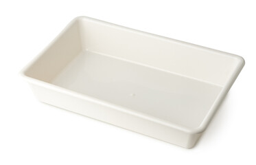 White plastic tray isolated on white background.