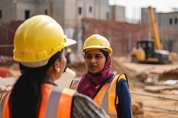 Indian female architects at the construction site, Generative AI