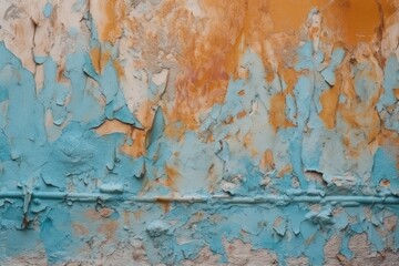 deteriorating wall with chipped paint and rusted metal. Generative AI