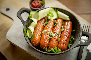 chicken or pork sausages served for meal, bbq or grilled. High quality photo