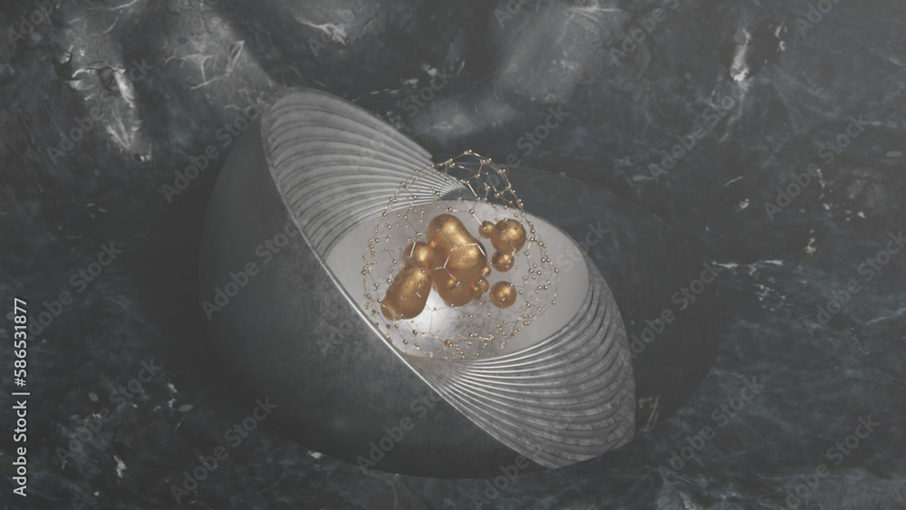 Aufkleber 3d rendering. abstract illustration of a set of metal hemispheres of different sizes in different po