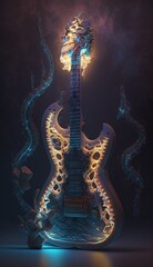 Fototapeta premium Dark Strings as a Detailed Skeleton of an Eerie Demoniac Guitar Generated by AI