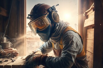 Carpentry working outside.  Generative Ai.