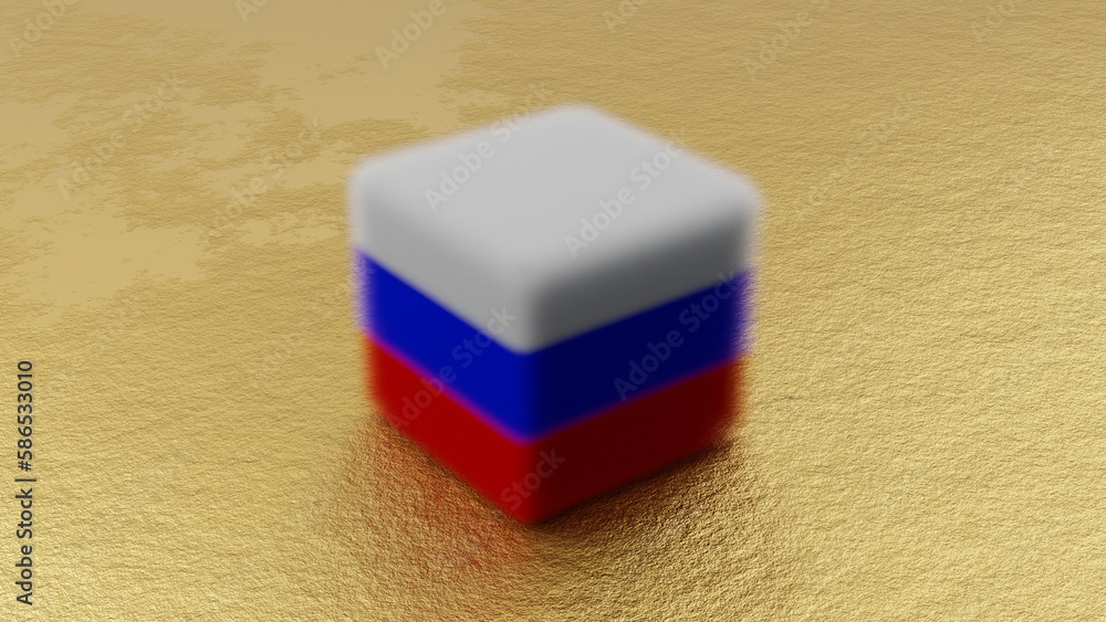Aufkleber 3d rendering. a cube of smoke with the texture of the flag of russia. on a golden surface.