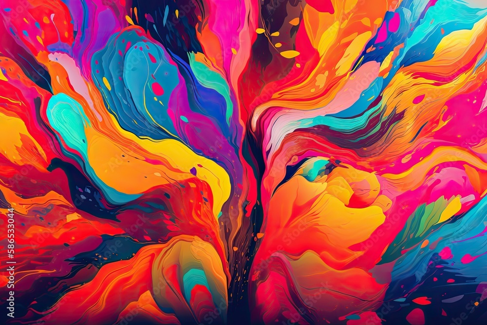 Poster an abstract painting with vibrant colors and dynamic shapes. generative ai