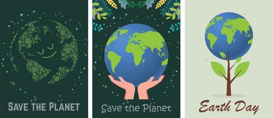 Earth Day. International Mother Earth Day. Environmental problems and environmental protection. Vector illustration. Caring for Nature. Set of vector illustrations