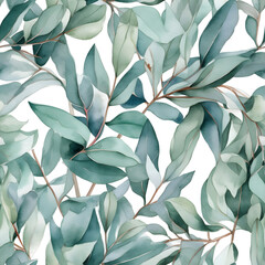 Seamless watercolor pattern with eucalyptus leaves. Floral illustration background. Generated AI
