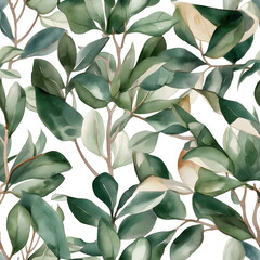 Fototapeta na wymiar Seamless watercolor pattern with ficus leaves. Floral illustration background. Generated AI