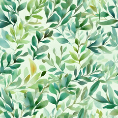 Seamless watercolor pattern with small green leaves. Floral illustration background. Generated AI