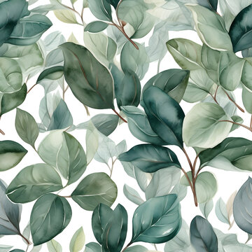 Seamless watercolor pattern with ficus. Floral illustration background. Generated AI © Anna Lurye