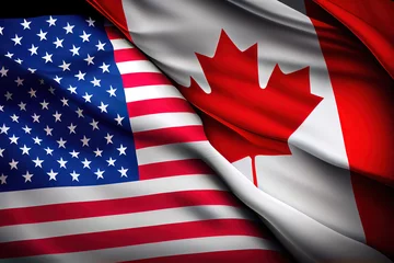 Foto op Plexiglas American and canadian flags together. Generative Ai © Mukhlesur