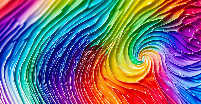 In the picture we can see dense waves with intense colors that resemble oil paints. These waves seem almost seamless and follow one another in a rhythmic fashion..Generative AI