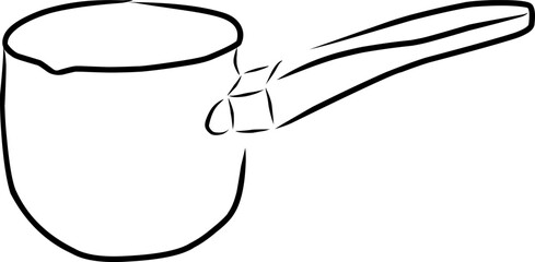 Cezve for coffee, vector. Hand drawn sketch. Cezve, black lines.