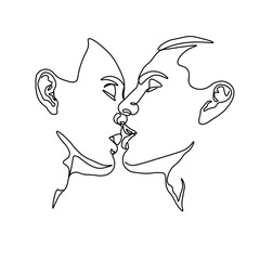 stylized pair portrait of two boys in a minimalist style, the silhouette of male faces drawn in one continuous line, lovers of a gay, couple of friends