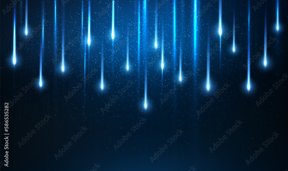 Aufkleber meteor rain with falling glowing comets.luminous rays in motion, technology, network. beautiful mete