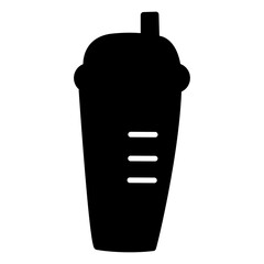 Fitness Glass Black Icon. Vector Illustration of Sports Glass with Lid and Straw. Training container.