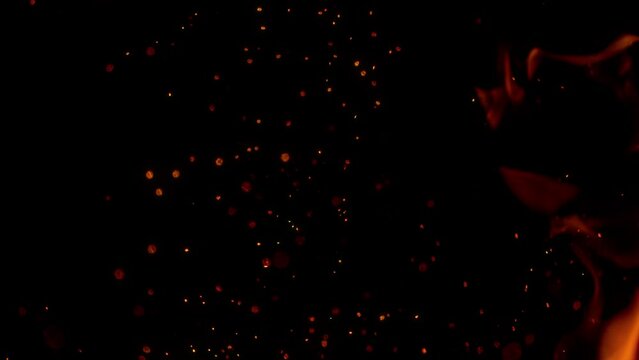 Super Slow Motion Shot of Fire and Sparks Isolated on Black Background at 1000fps.