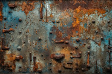 weathered metal panel with industrial details. Generative AI