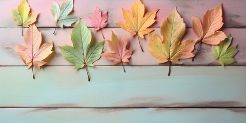 Maple Leaves On Pastel Colored Wooden Table Background | Generative AI Artwork