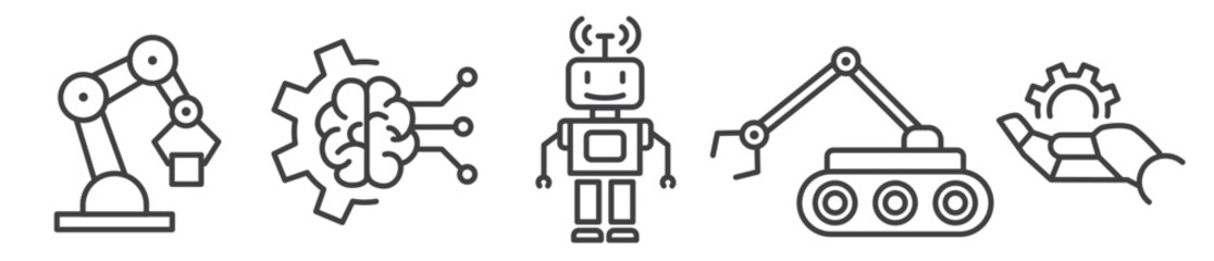 Robotics and futuristic technology vector thin line icon collection on white background - 586537440