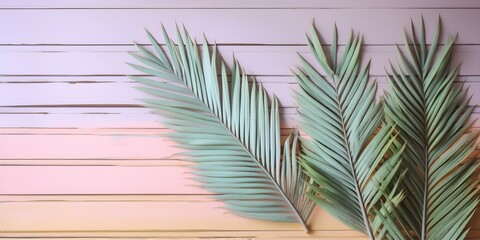 Palm Leaves Pastel Colored Wooden Panel Background | Generative AI Artwork