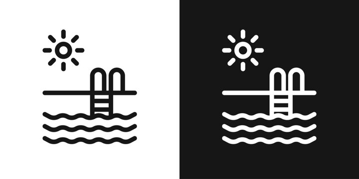 Outdoor swimming pool sign. Pool and sun icon