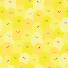 Cute seamless pattern about farm live with crowd of chikens. Bright cartoon vector summer background. wallpaper, fills, kid design. little fat yellow Easter chicken