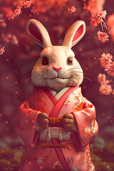 Fototapeta na wymiar Adorable rabbit dressed in traditional Chinese dress.AI generated.