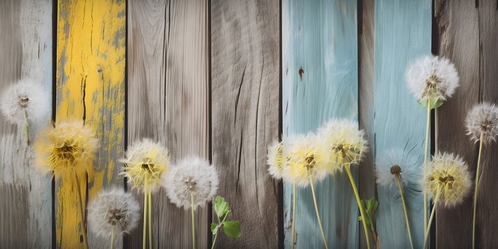 Dandelion On Pastel Colored Wooden Tence Background | Generative AI Artwork