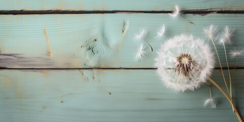 Dandelion On Pastel Colored Wooden Table Background | Generative AI Artwork