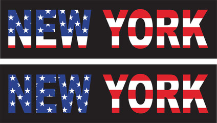 Vector drawing for a t-shirt with the inscription 
of the name of the city of New York on the background 
of the national flag of the USA. Pattern for textiles.