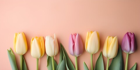 Tulips On Pastel Colored Wall Background | Generative AI Artwork