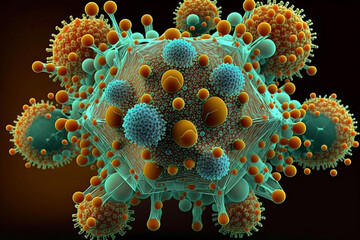 coronavirus molecule under the microscope. created by AI