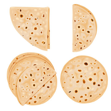 Traditional Indian Food Chapati The Phooli Roti, Fulka, Indian Bread, Flatbread, Flat Bread, Chapathi, Wheaten Flat Bread, Chapatti or Chappathi Vector eps 10. Perfect for wallpaper or design elements