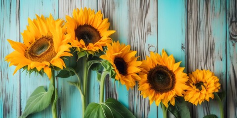 Sunflower sOn Pastel Colored Wooden Table Background | Generative AI Artwork