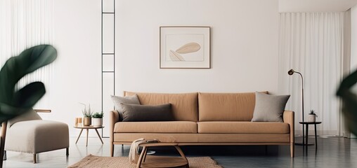 Naklejka na ściany i meble Living room in modern style, minimalist design, copy space. Website images