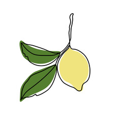Lemon one line drawing. Simple abstract minimal style. Line art logo, icon, label