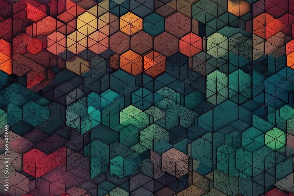 Poster vibrant abstract background filled with multicolored cubes. generative ai