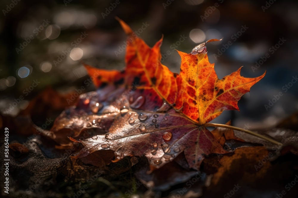 Poster dew-covered leaf in macro view. generative ai