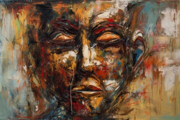 portrait of a mans face painted with vibrant colors. Generative AI