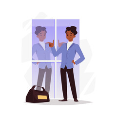 Happy man confident about his appearance, flat illustration isolated.