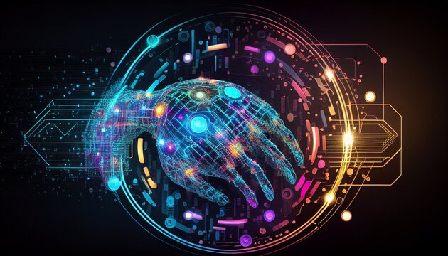 AI, Machine learning, Hands of robot and human touching big data of Global network connection, Internet and digital technology, Science and artificial intelligence digital technologies of futuristic.