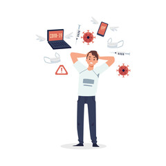 Information overload on topic of coronavirus, flat illustration isolated.