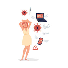 Woman defends herself against news on Covid-19, illustration isolated.
