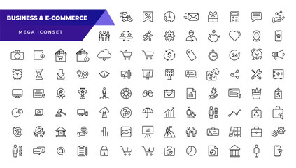  Business, E-Commerce & Shopping thin line icons set. E-Commerce, Shop, Online Shopping Editable Stroke icons collection. Shoppind symbols set.