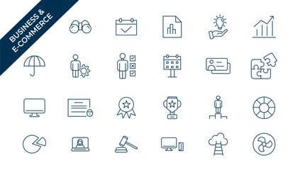   Business, E-Commerce & Shopping thin line icons set. E-Commerce, Shop, Online Shopping Editable Stroke icons collection. Shoppind symbols set.