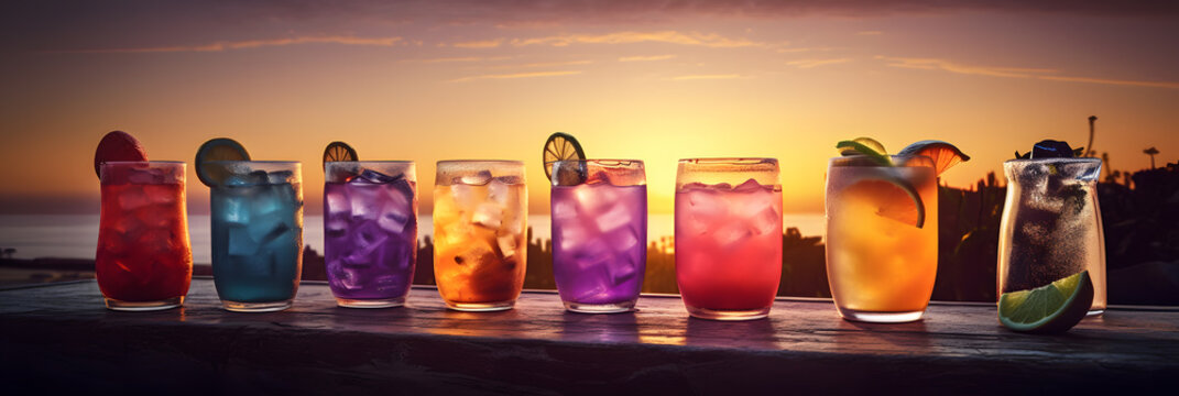 colorful drinks at sunset