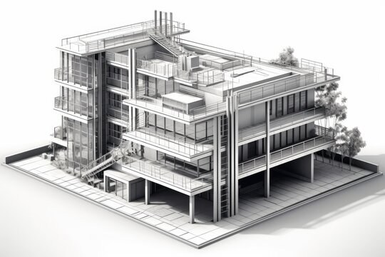 an architectural model of a building with multiple balconies and terraces. Generative AI