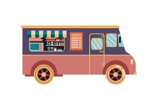 Food truck with street fastfood. Vector illustration in flat style