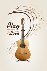 Naklejka premium Guitar player motivation quotes. Vector illustration.